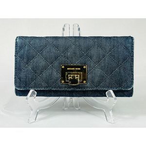 Michael Kors Quilted Denim Wallet with Gold Hardware